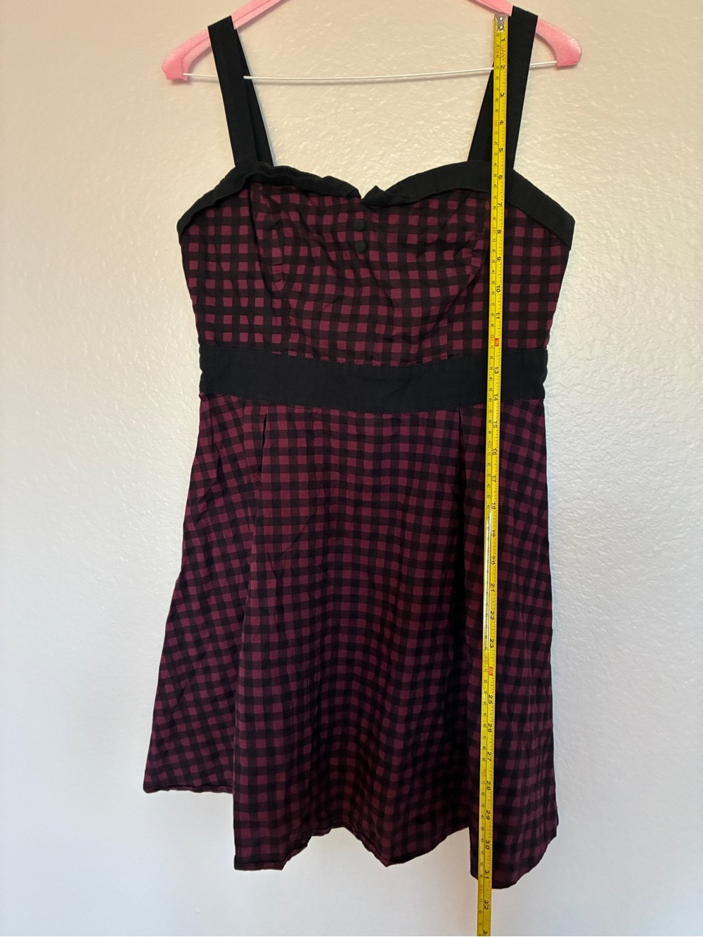 Hot Topic Size L Black Maroon Checked Babydoll Dress Buttons Y2K Grunge Alt - Picture 8 of 8